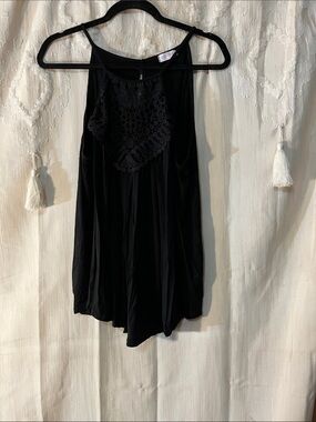 Black Crochet Yoke Sleeveless Women's Top